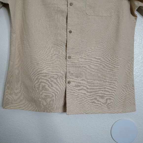 Coofandy Men's Beige Short Sleeve Shirt Linen Blend Sz L Pocket Chest - Picture 7 of 12